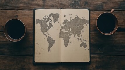 World Map Notebook Coffee Break Travel Planning