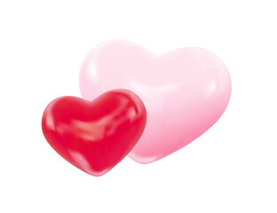 Valentine's day rose pink and red glossy hearts. For design Valentines Day, wedding, romantic events. Vector illustration.