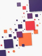 Scattered square and circle shapes with jagged edges, abstract background, clustered, mixed