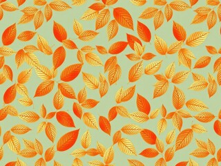 Seamless orange leaf pattern with a mix of golden and copper tones for design purposes, natural patterns, abstract textures,