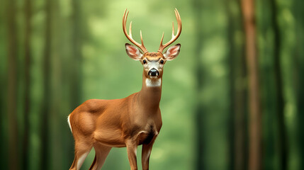 Fototapeta premium Majestic deer in a lush forest. Possible use Nature background