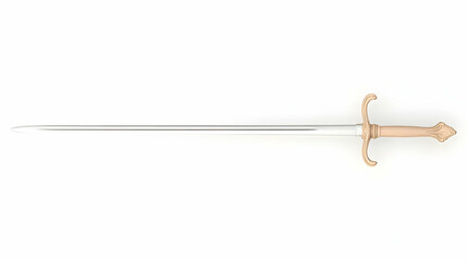 Medieval sword, top view, isolated on white background.  Possible use historical illustration, game asset