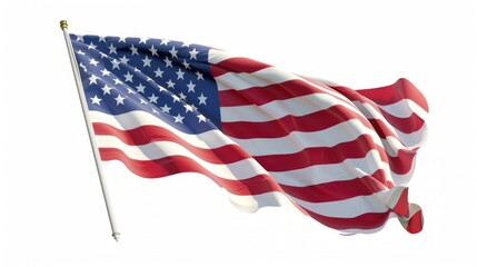 Obraz premium Waving American Flag Against Clear Background Symbolizing Freedom and Patriotism in a Vibrant Display of National Pride