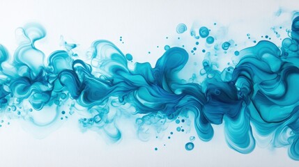 Turquoise Ink Spill Creating Abstract Shapes on White Background