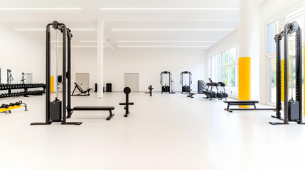 Fototapeta premium Modern empty gym interior with exercise equipment. Possible use for showcasing fitness centers