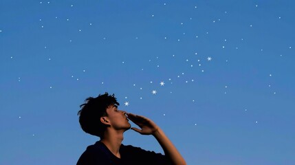 Person gazing at starry night sky, dreaming of possibilities and wonder under celestial display of twinkling stars