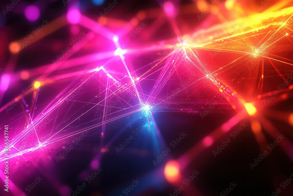 Wall mural vibrant abstract neon light network with glowing lines and nodes in a futuristic digital space