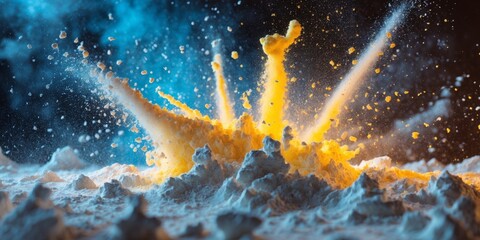 Dynamic capture of flour dust exploding in vibrant colors