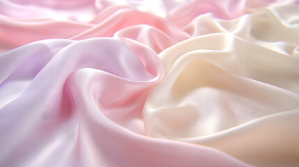 Obraz premium Soft silk fabric draped elegantly in pastel pink and cream with smooth texture and sheen.