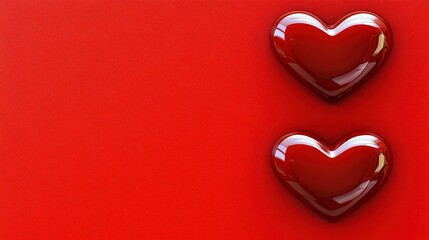 Two Shiny Red Hearts on a Vibrant Red Background for Valentine