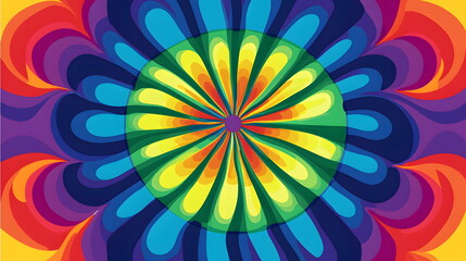 Colorful abstract flower design with vibrant petals and radial symmetry on a transparent background.