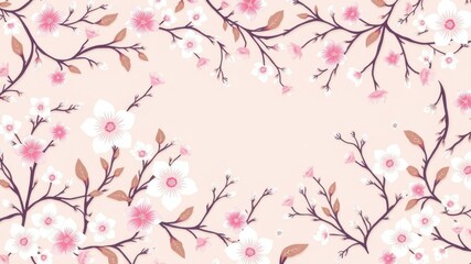 Fototapeta premium Soft pink and white floral pattern featuring intricate branches leaves vines, garden inspiration, home sweet home, lace-like foliage