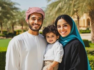 A man and a woman are holding a child