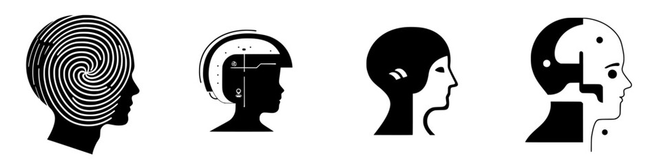 Evolution of human and robotic heads showcasing diverse design elements from abstract to futuristic portrayals