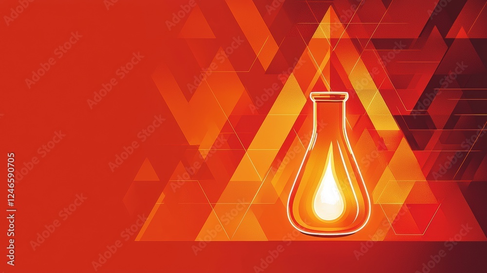Wall mural abstract illustration of a flask with glowing interior set against a vibrant triangular background i