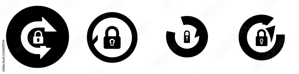 Poster various lock icons depicting security and data protection concepts with arrows indicating refresh an
