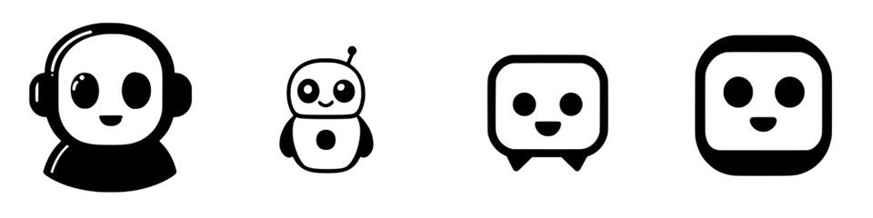 Various friendly cartoon characters featuring different expressions and designs in a simple style