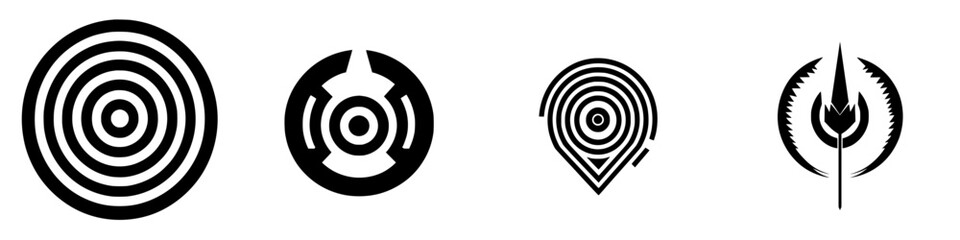 Unique collection of geometric black and white designs displayed in a minimalist manner