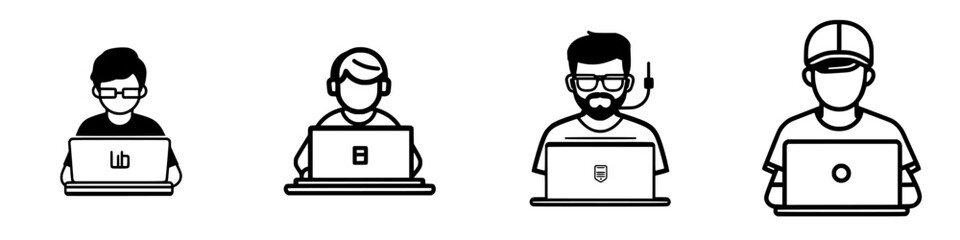 Group of individuals engaged in productive tasks using laptops in a modern workspace during daytime