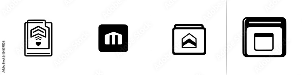 Poster collection of modern icons representing various digital activities and tools for user interfaces in 
