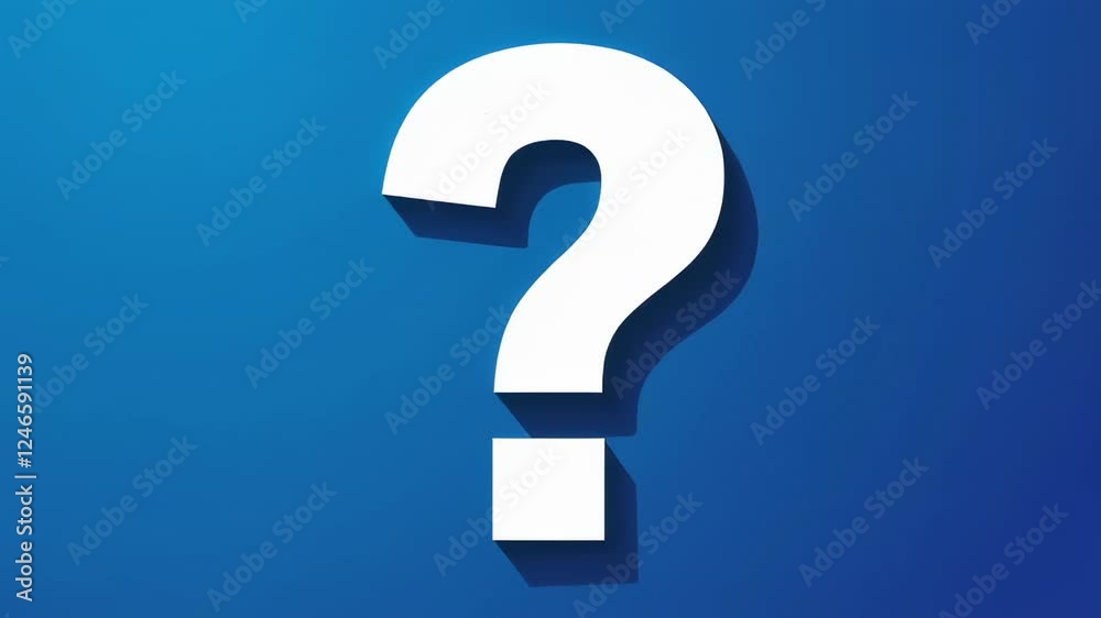 Poster White question marks dynamically floating across saturated blue background, symbolizing intellectual curiosity, uncertainty, and quest for knowledge through visual metaphoric language