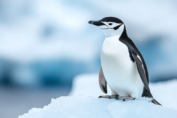 Obraz premium Close-up of penguin on snow covered field on sunny day with copy space