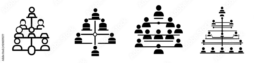 Poster different types of organizational structures represented with simple line icons showcasing hierarchy