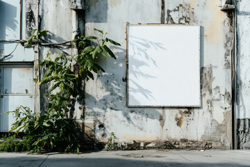 Blank sign on weathered wall