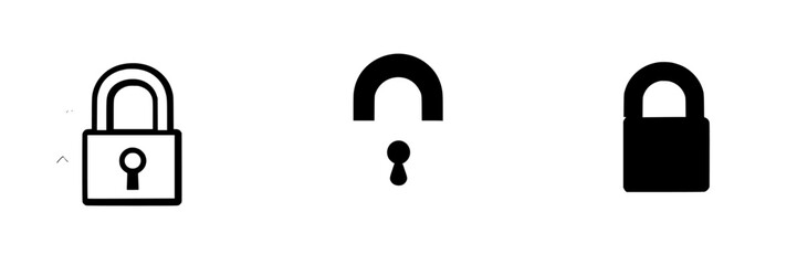 Various styles of padlocks with open and closed positions shown in a simple black and white design