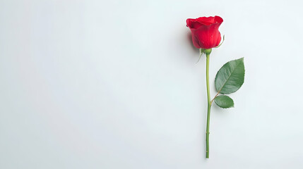 Obraz premium Red rose on light background, still life, simple, elegant, for love, gift, or greeting card