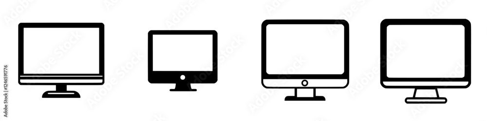 Poster different types of computer monitors arranged in a row showing variations in design and size