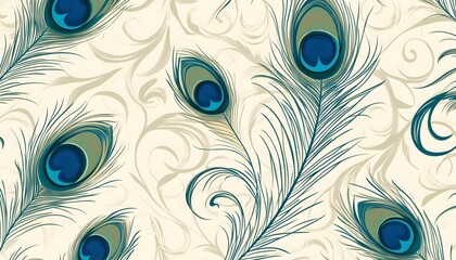 Obraz premium A seamless pattern of peacock feathers on a white background