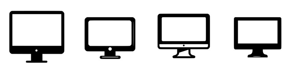 Various silhouettes of computer monitors illustrating the evolution of design over time in a minimalist style