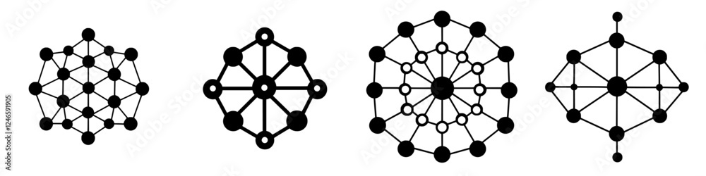 Poster various interconnected geometric shapes depicting mathematical patterns and structures in black on a