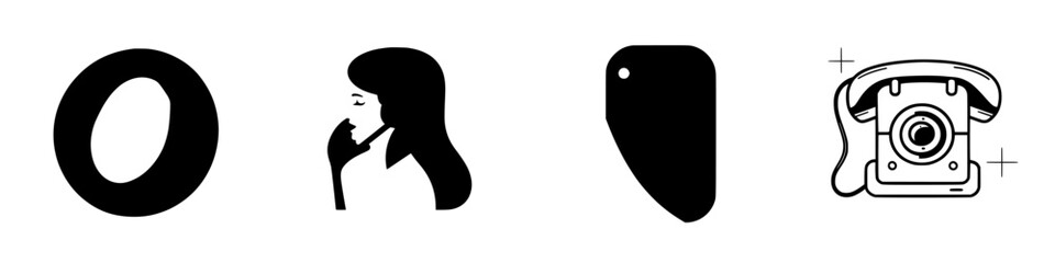 Creative black and white icons representing curiosity, reflection, and communication in a modern design style
