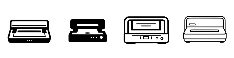 Various types of printers showcasing different designs and features in a minimalistic style
