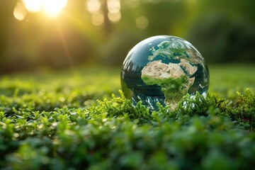 World environment and earth day concept with glass globe and eco friendly enviroment
