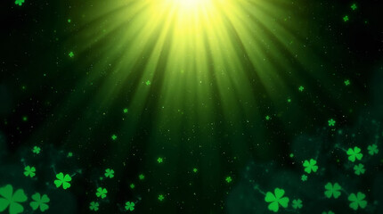 Obraz premium Sant Patrick Day wallpaper. Bright green background with ray of light and green clover leaves