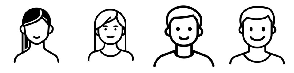 Diverse group of illustrated characters showcasing different hairstyles and expressions