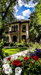 Elegant Beige House With Lush Garden