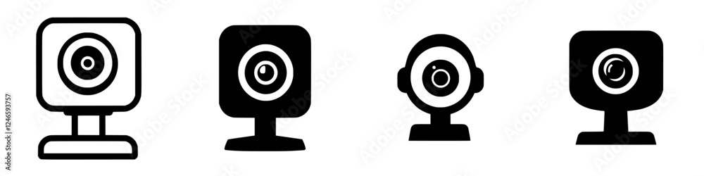 Poster different styles of camera icons representing technology and digital communication in various design