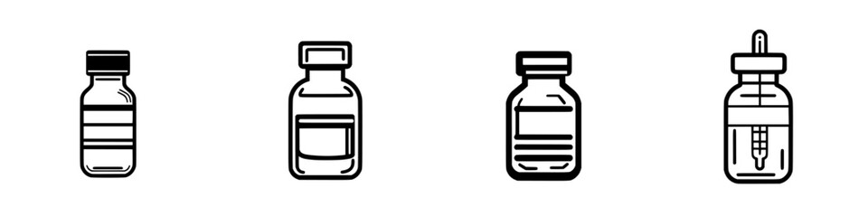 Various glass vials with distinctive shapes and sizes used for pharmaceuticals and laboratory applications