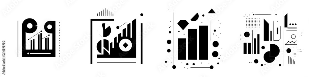 Poster creative black and white abstract shapes and patterns showcasing data visualization concepts and des