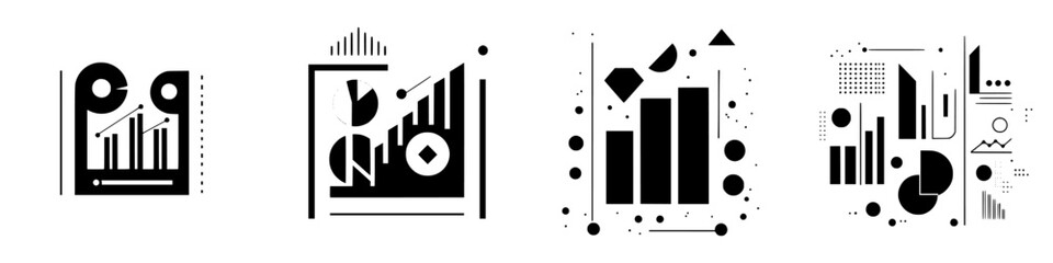 Creative black and white abstract shapes and patterns showcasing data visualization concepts and design elements