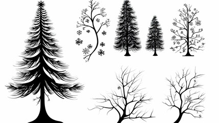 Obraz premium Silhouettes of various winter trees; design elements; graphic resource for holiday or winter themes