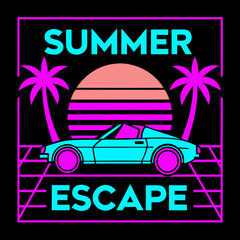 Retro 80s Summer Escape Vector Illustration

