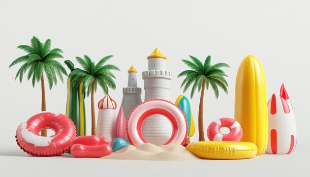 A collection of 3D summer icons