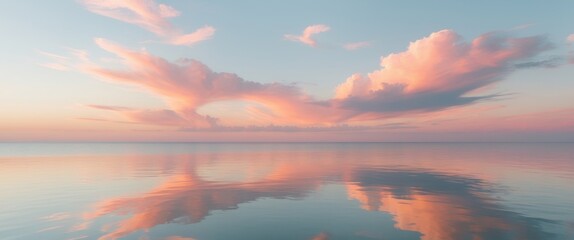 Obraz premium Tranquil Sunset Over Calm Sea with Cloud Reflections.