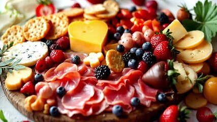 Delicious Charcuterie Board with Cheese, Meat, Fruit, and Crackers