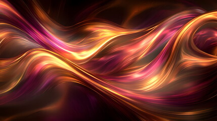 Obraz premium Flowing vibrant abstract waves of orange, pink, and gold colors on a dark background